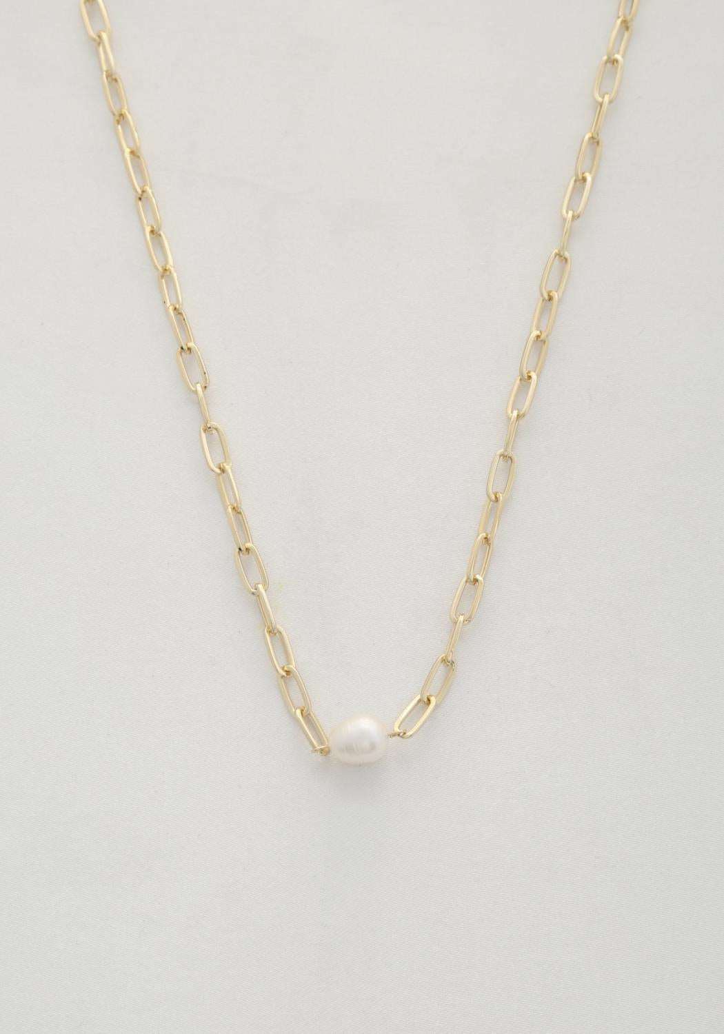 Pearl Bead Oval Link Necklace