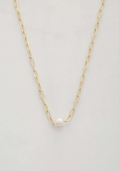 Pearl Bead Oval Link Necklace