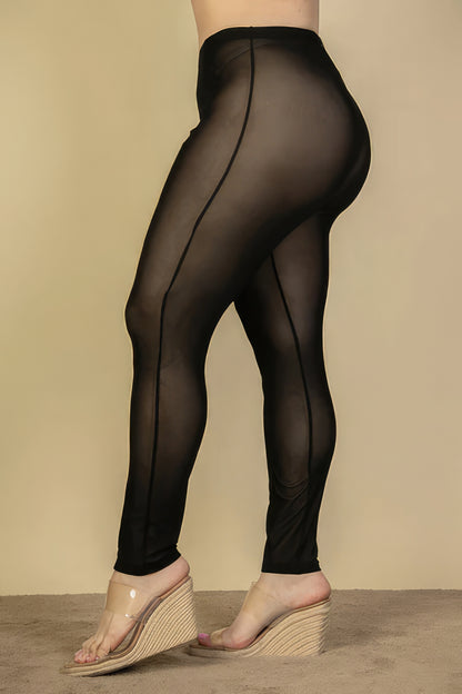 Plus Size Seam Front High Waist Mesh Leggings