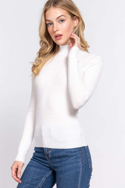 Long Slv Mock Neck Rib Sweater