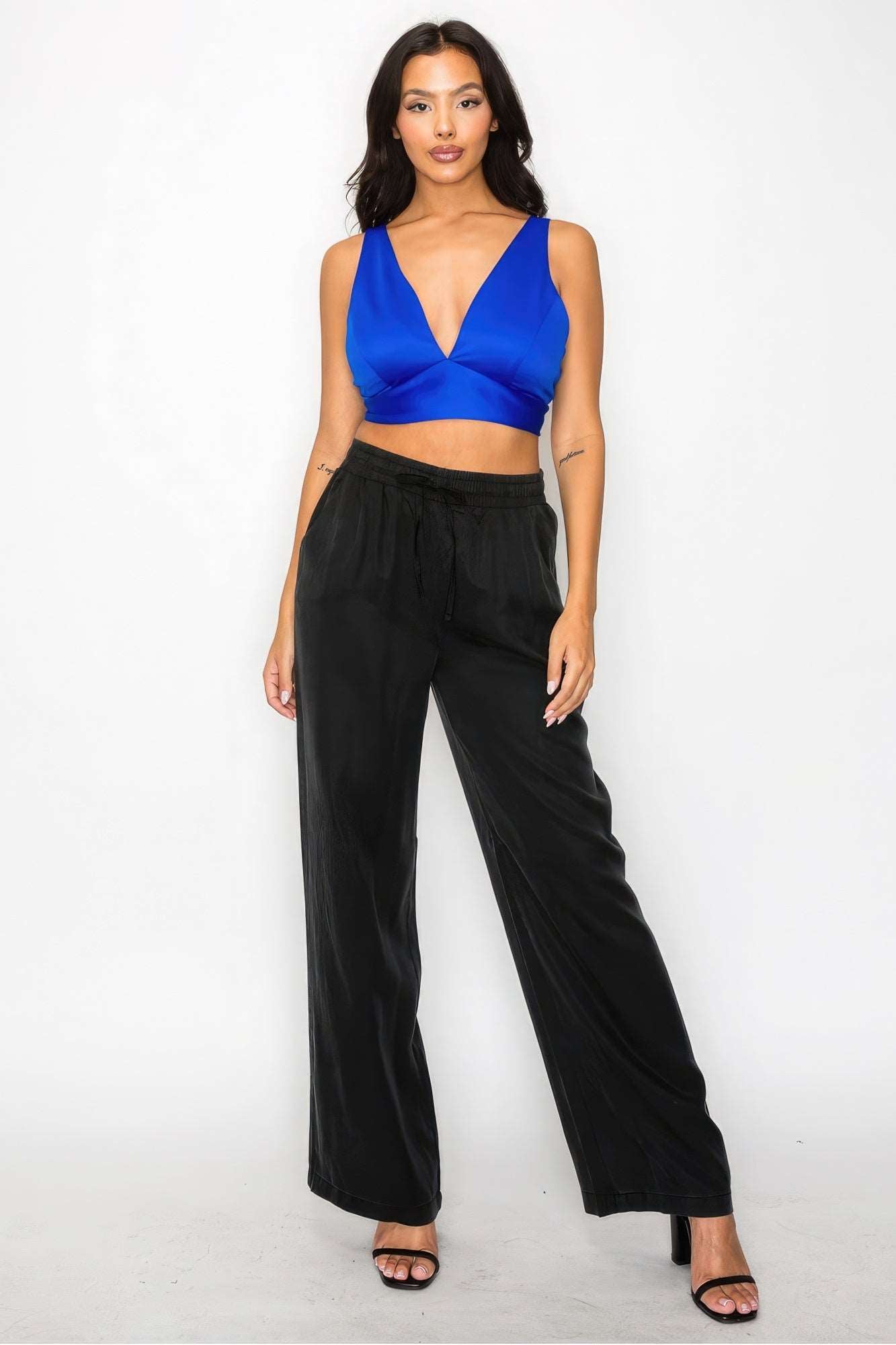 Smock V-neck Satin Bra Top