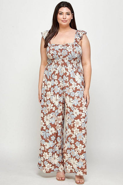 Floral Print Smocked Jumpsuit