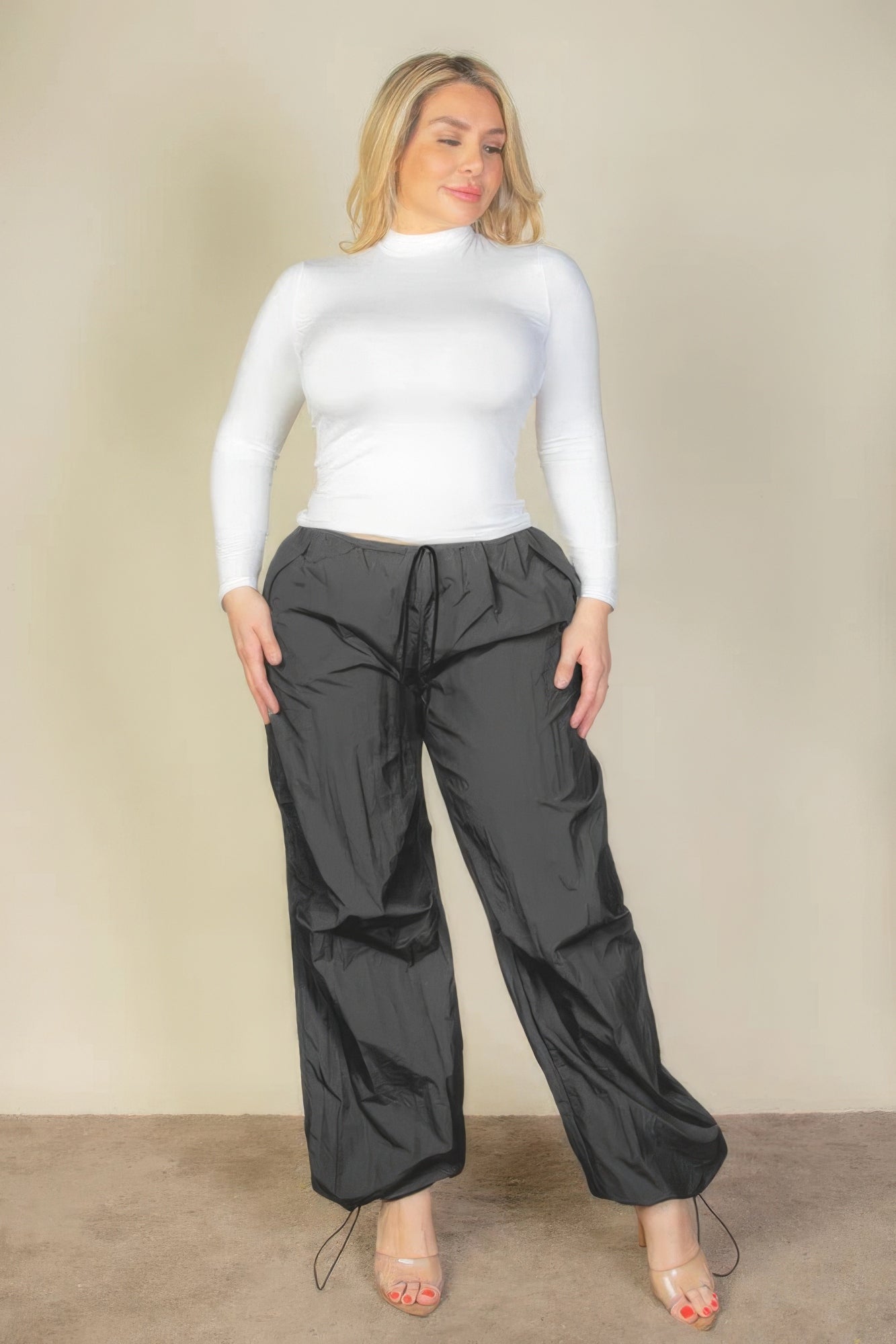 Plus Size Drawstring Waist Parachute Pants