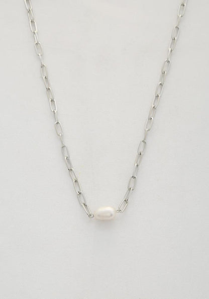 Pearl Bead Oval Link Necklace