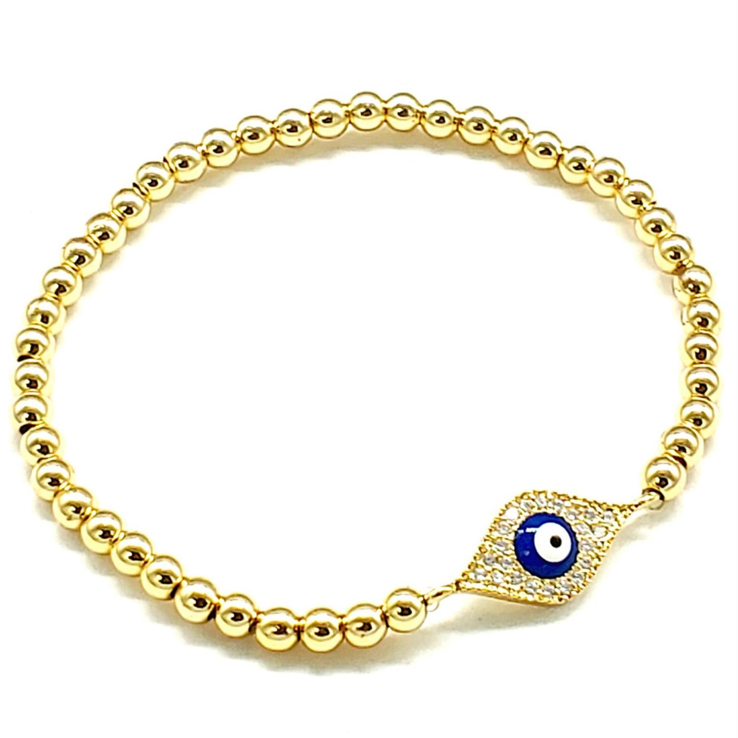 Pulsera elástica de acero inoxidable con cadena de bolas de metal y mal de ojo