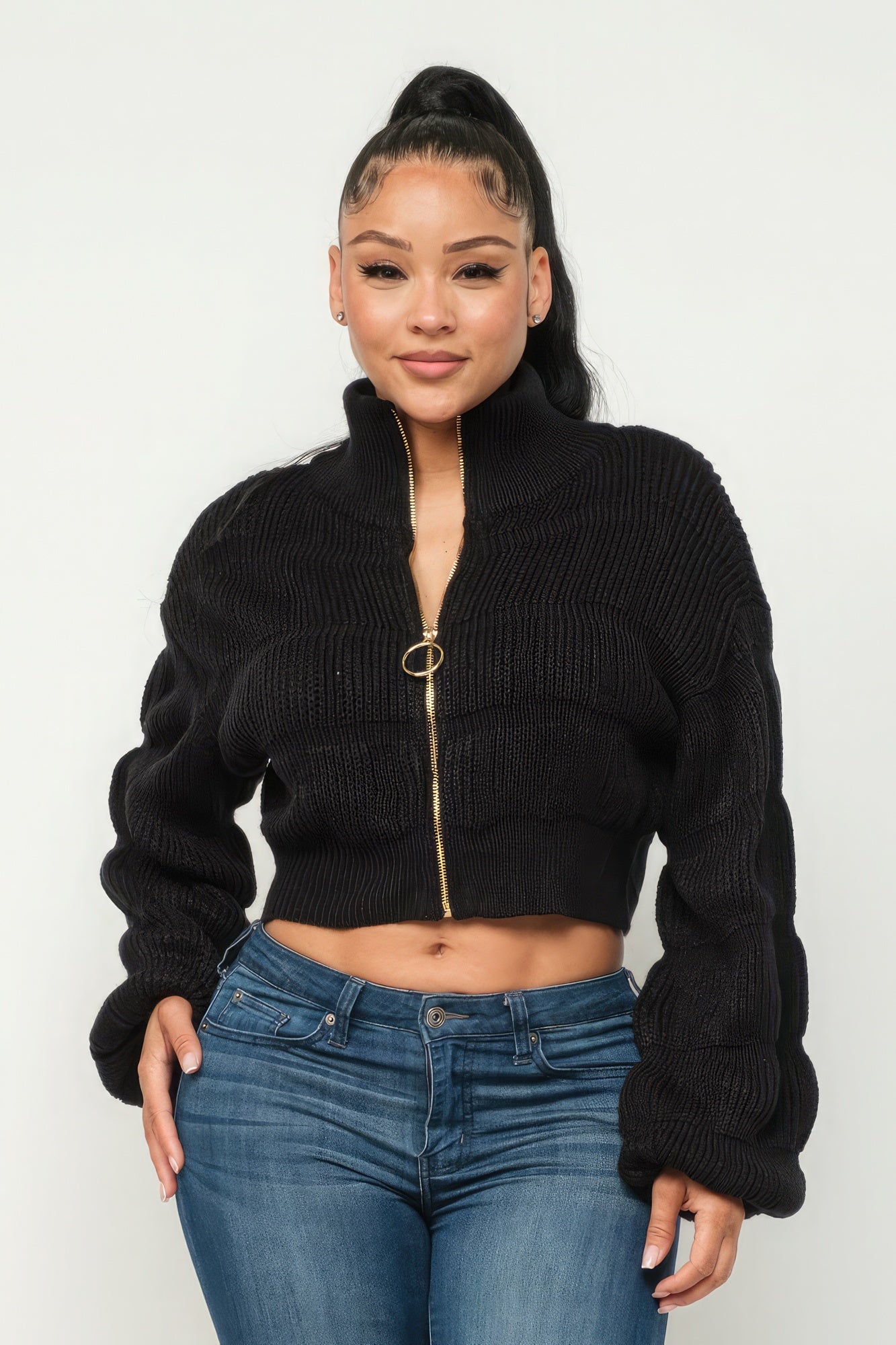 Sweater Top W/ Front Zipper