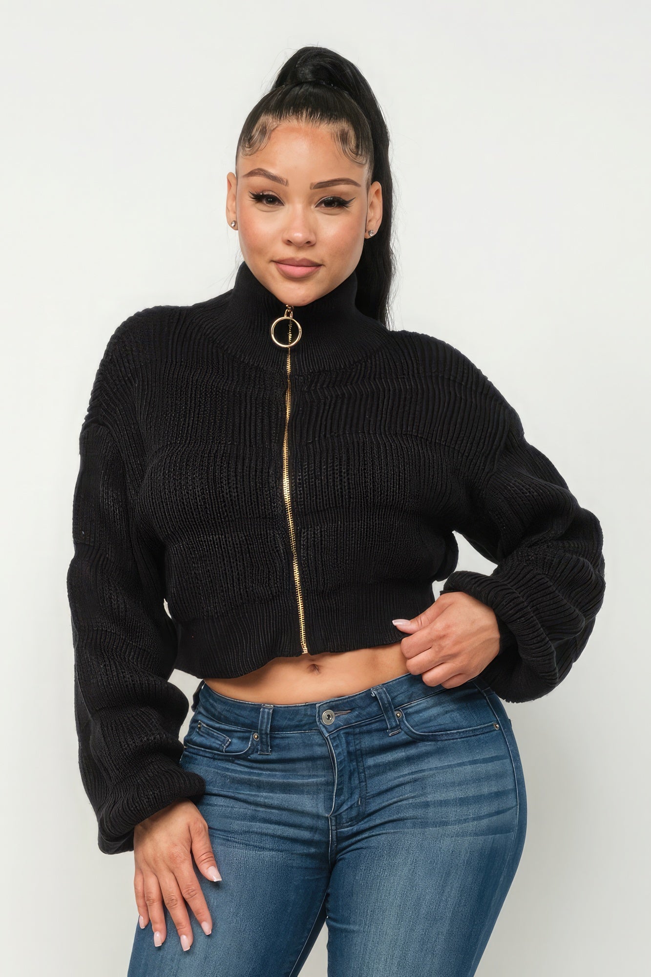 Sweater Top W/ Front Zipper